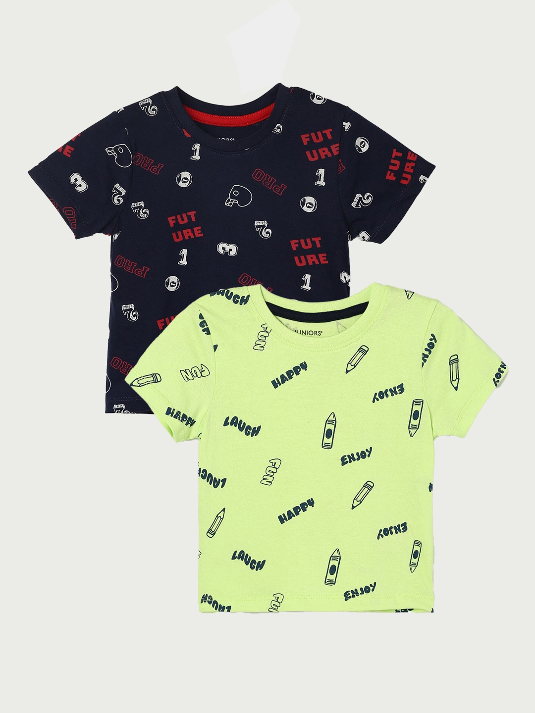 

Juniors by Lifestyle Boys Pack Of 2 Printed Cotton T-shirts, Navy blue