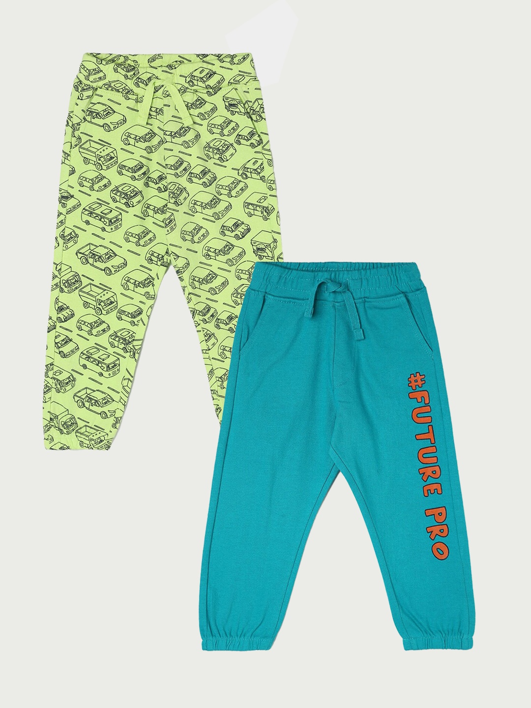 

Juniors by Lifestyle Boys Pack Of 2 Printed Pure Cotton Joggers, Lime green