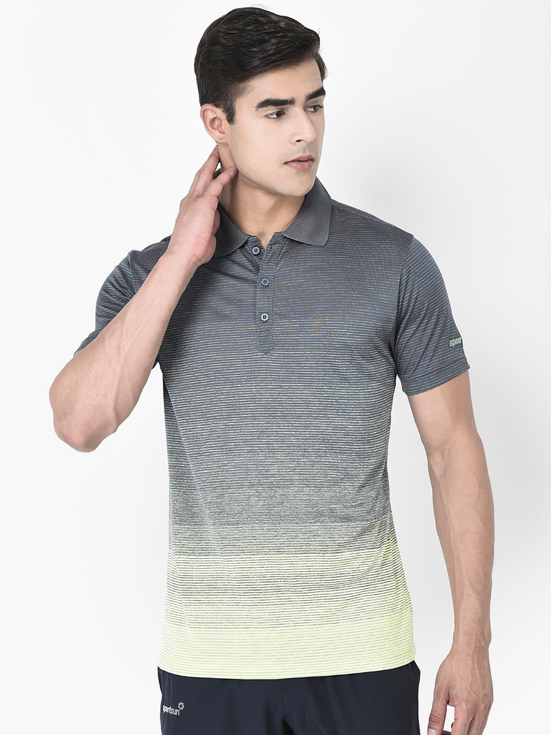 

SPORT SUN Striped Polo Collar T-shirt, Grey
