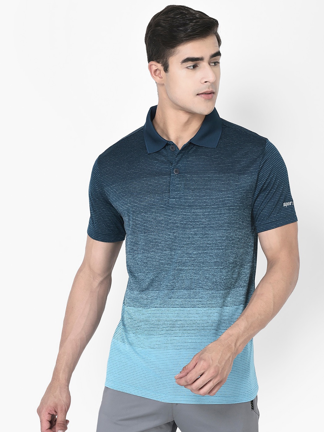 

SPORT SUN Striped Polo Collar T-shirt, Blue