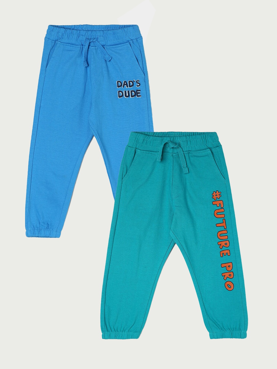 

Juniors by Lifestyle Boys Pack Of 2 Printed Mid-Rise Pure Cotton Joggers, Blue