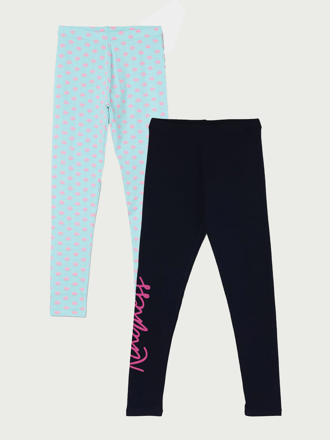 

Fame Forever by Lifestyle Girls Pack Of 2 Printed Ankle Length Leggings, Navy blue