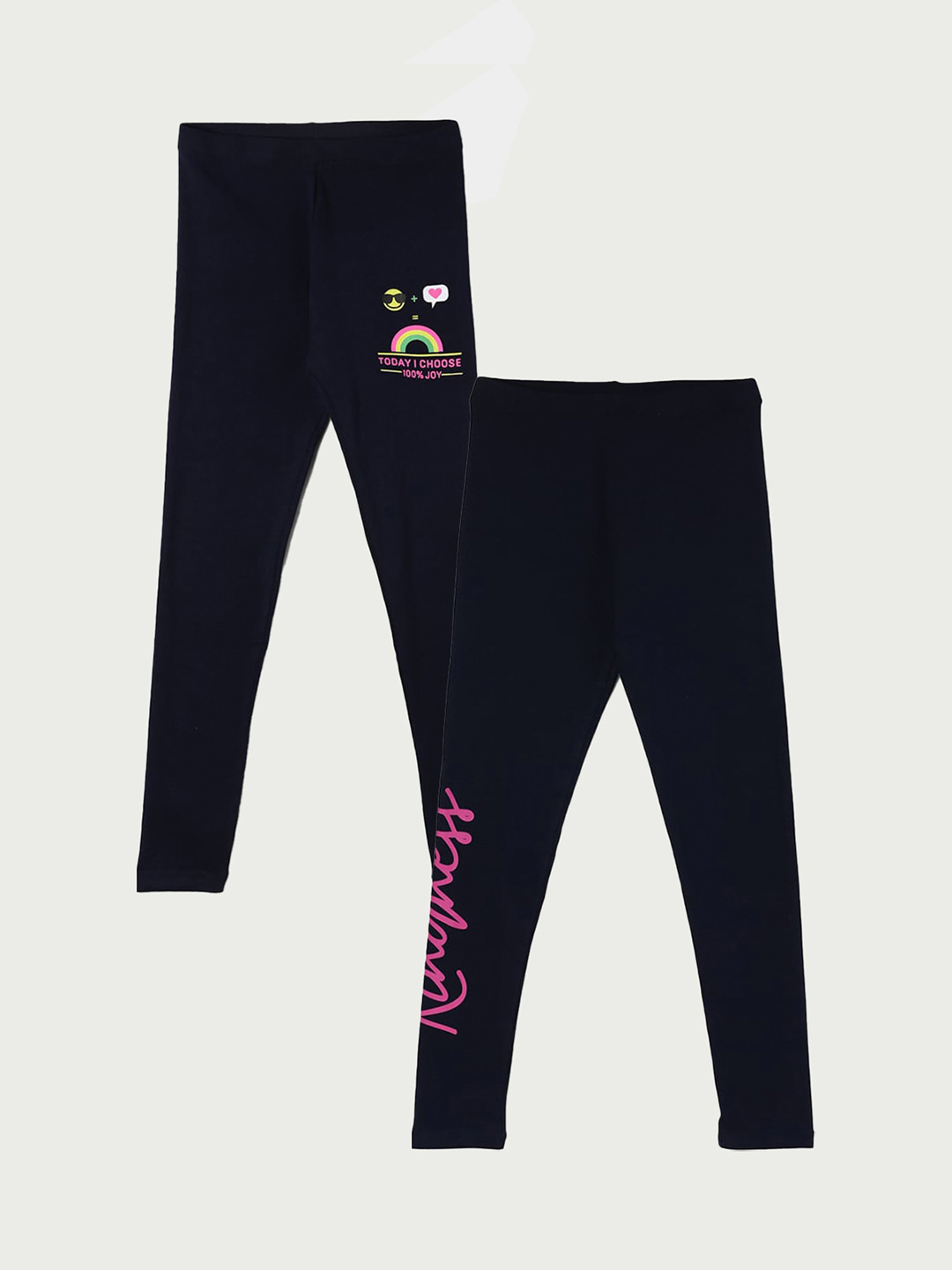 

Fame Forever by Lifestyle Girls Pack Of 2 Printed Ankle Length Leggings, Navy blue