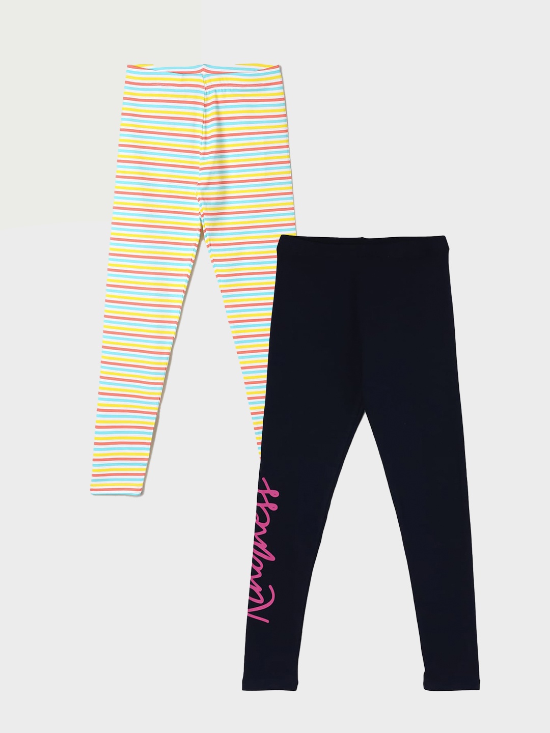 

Fame Forever by Lifestyle Girls Pack Of 2 Printed Ankle Length Leggings, Yellow