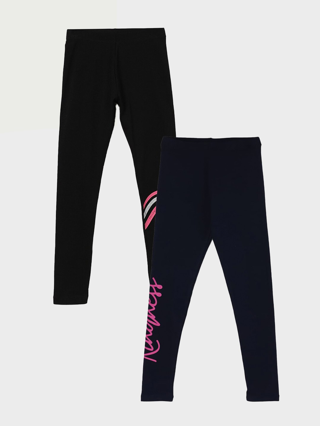 

Fame Forever by Lifestyle Girls Pack Of 2 Printed Ankle Length Leggings, Black