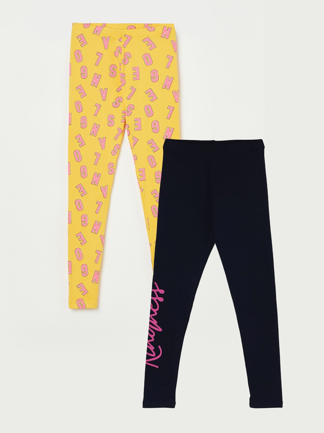 

Fame Forever by Lifestyle Girls Pack Of 2 Printed Ankle Length Leggings, Navy blue