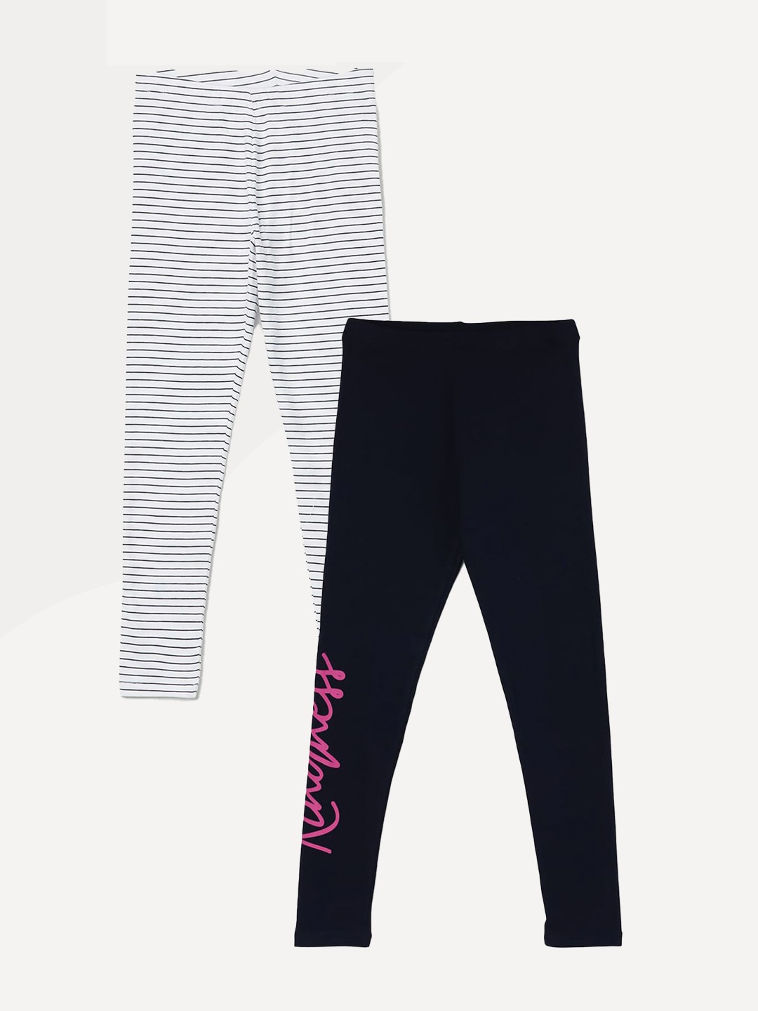 

Fame Forever by Lifestyle Girls Pack Of 2 Printed Ankle Length Leggings, Navy blue