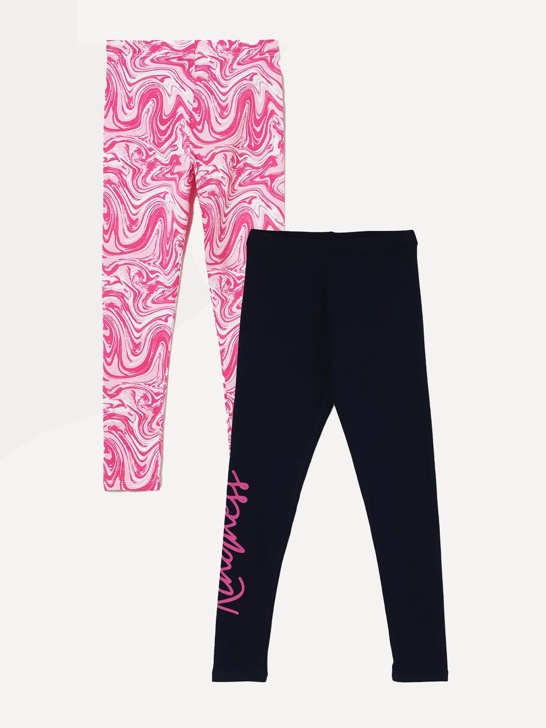 

Fame Forever by Lifestyle Girls Pack Of 2 Printed Ankle Length Leggings, Navy blue