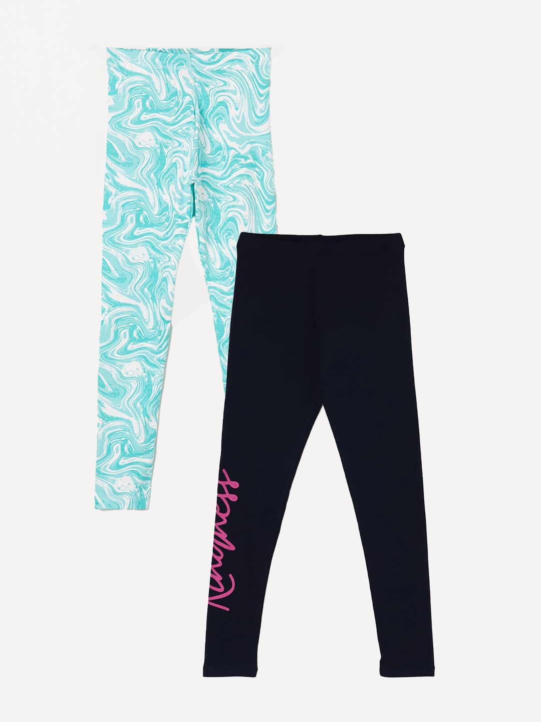 

Fame Forever by Lifestyle Girls Pack Of 2 Printed Ankle Length Leggings, Navy blue