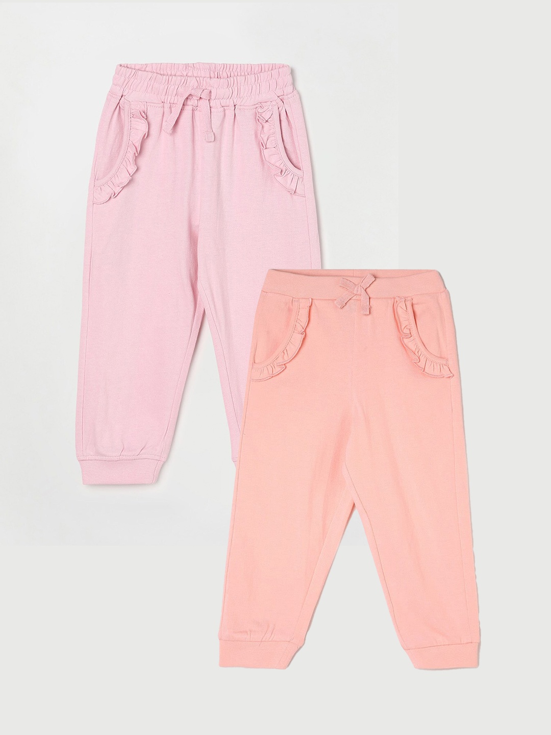 

Juniors by Lifestyle Girls Pack Of 2 Mid-Rise Cotton Joggers, Peach