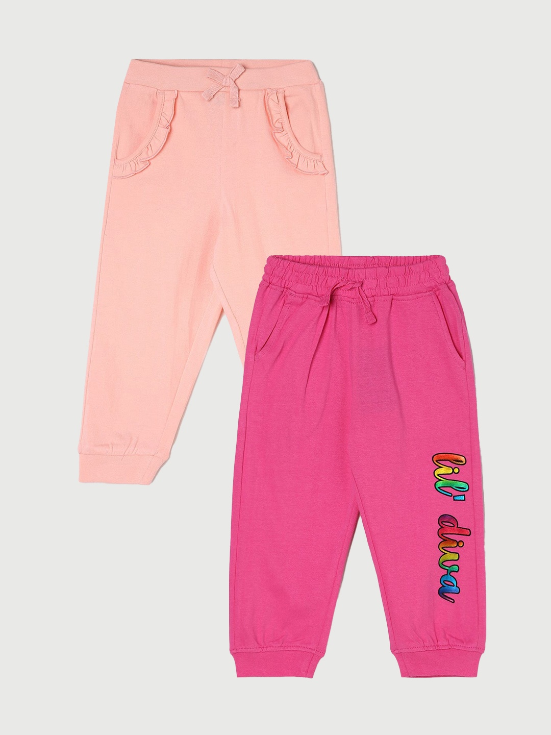 

Juniors by Lifestyle Girls Pack Of 2 Mid-Rise Cotton Joggers, Peach