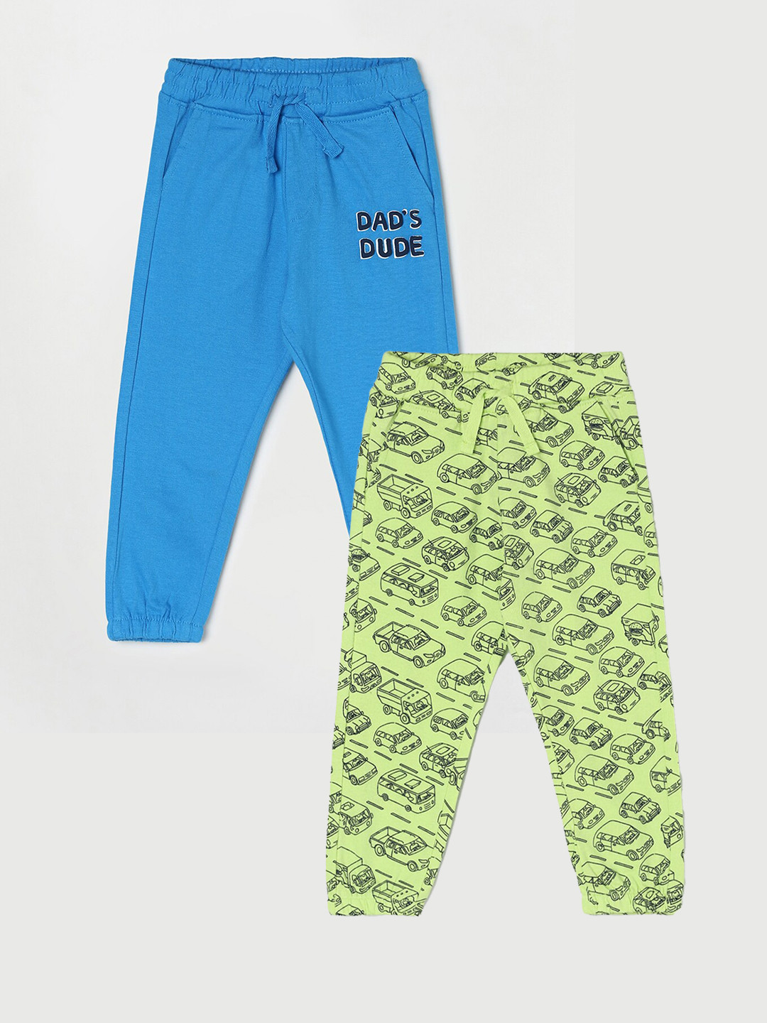 

Juniors by Lifestyle Boys Pack Of 2 Printed Mid-Rise Pure Cotton Joggers, Lime green