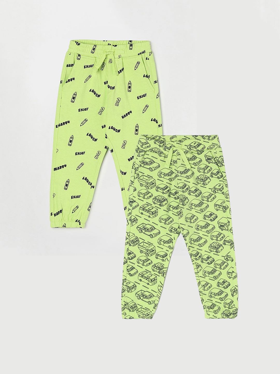 

Juniors by Lifestyle Boys Pack Of 2 Printed Mid-Rise Cotton Joggers, Lime green