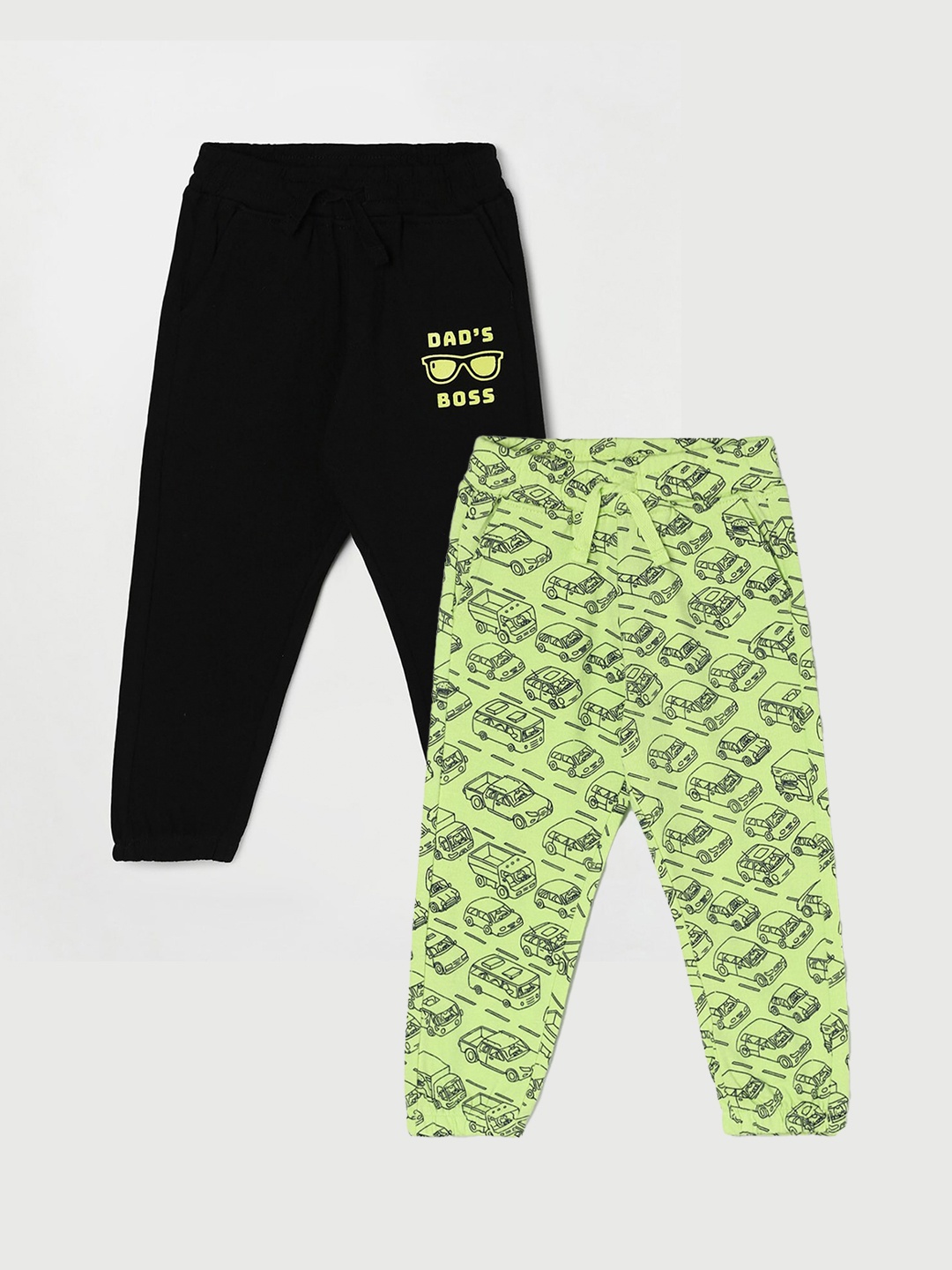 

Juniors by Lifestyle Boys Pack Of 2 Printed Mid-Rise Cotton Joggers, Lime green