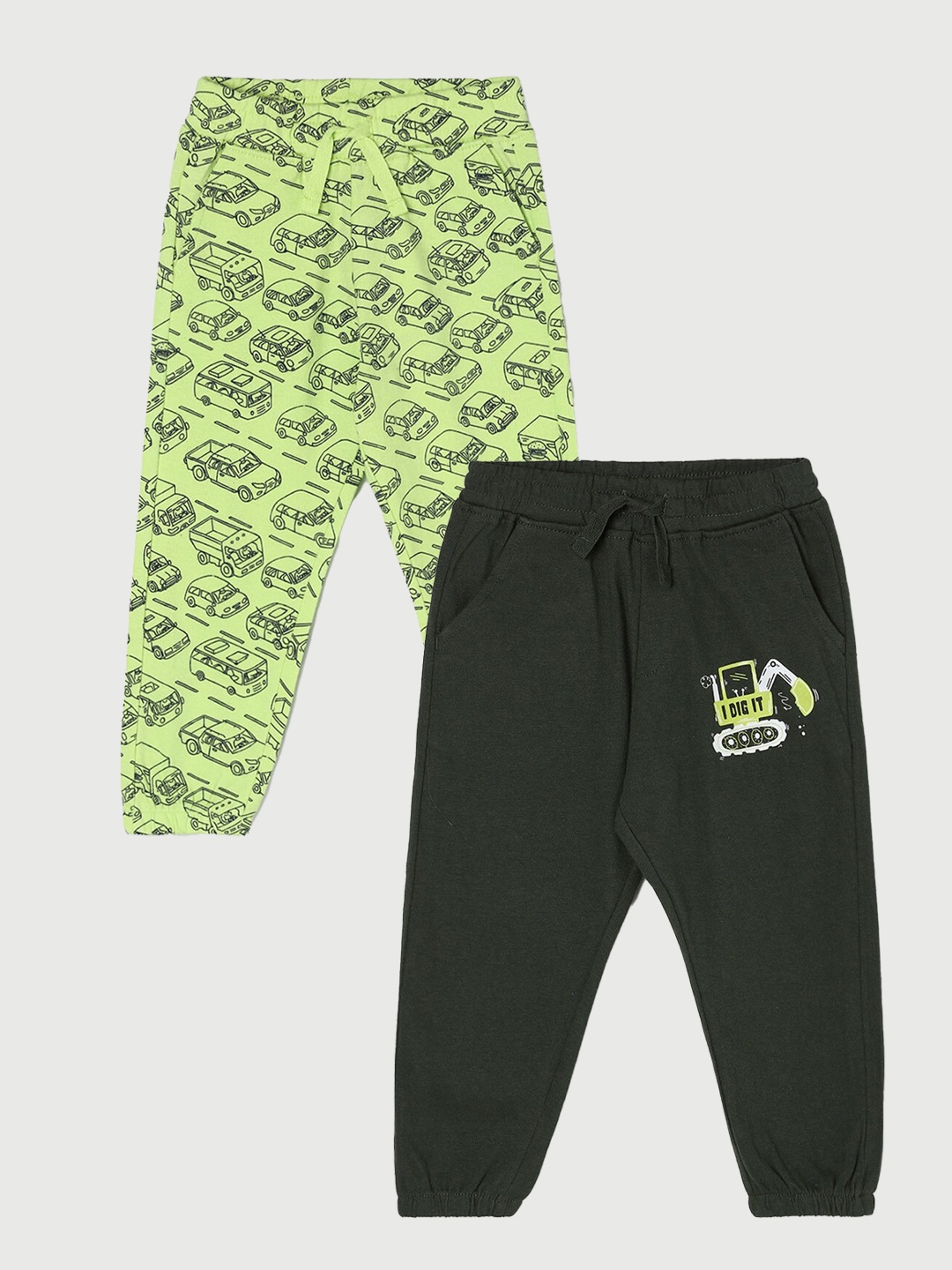 

Juniors by Lifestyle Boys Pack Of 2 Printed Mid-Rise Cotton Joggers, Lime green