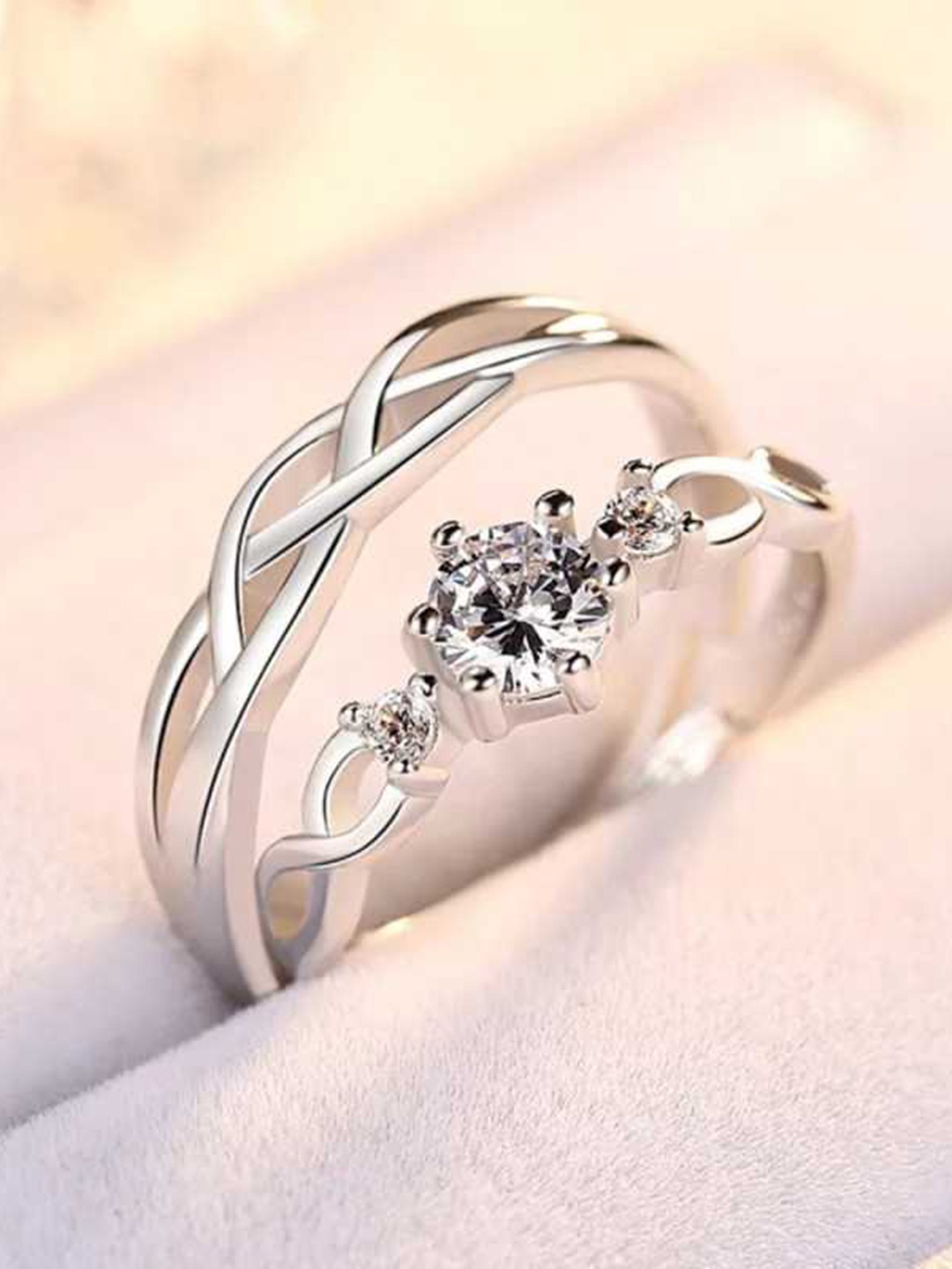 

MEENAZ Set Of 2 Silver-Plated AD-Studded Couple Finger Ring