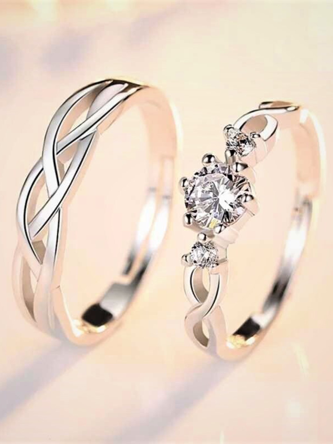 

MEENAZ Silver-Plated & AD-Studded Couple Rings