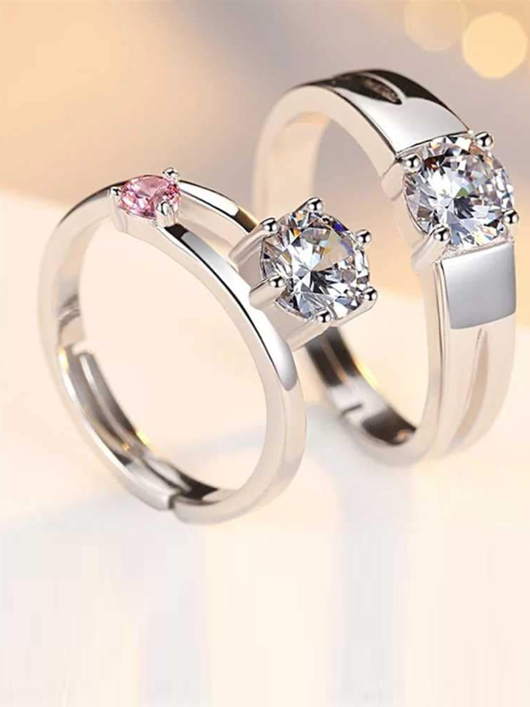 

MEENAZ Set Of 2 Silver-Plated AD-Studded Adjustable Finger Rings