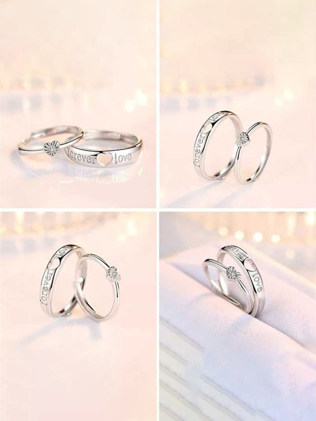 

MEENAZ Set Of 2 Silver-Plated Adjustable Couple Ring