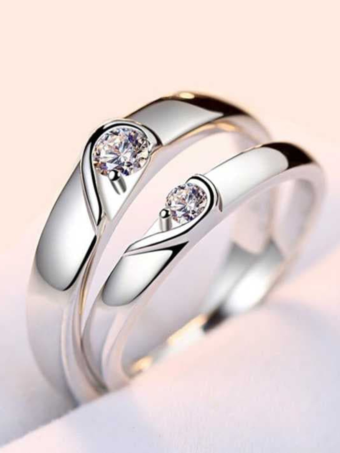 

MEENAZ Set Of 2 Silver-Plated Studded Heart Adjustable Couple Rings