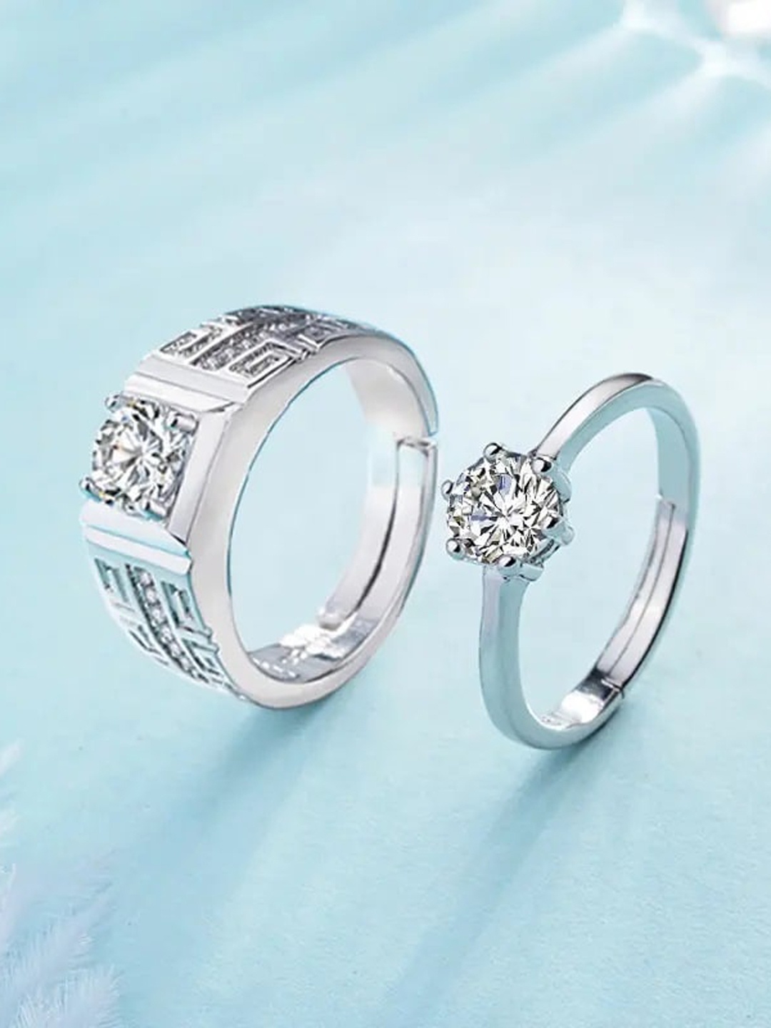 

MEENAZ Set Of 2 Silver-Plated & AD-Studded Couple Finger Ring