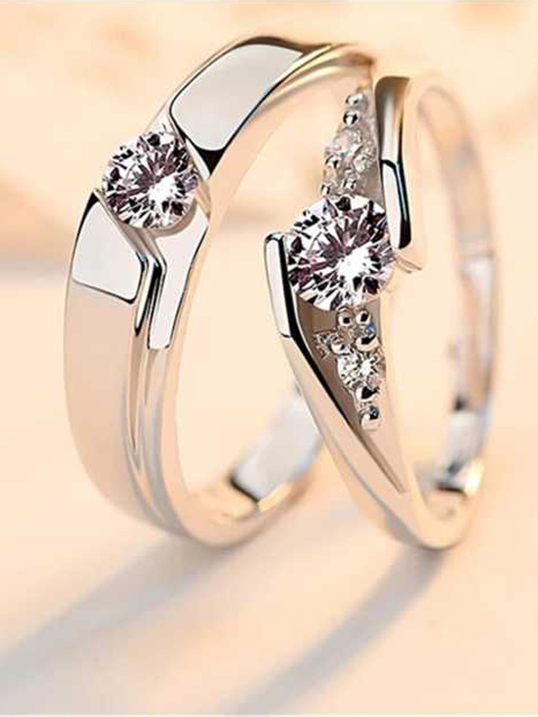 

MEENAZ Set Of 2 Silver-Plated AD-Studded Adjustable Couple Rings