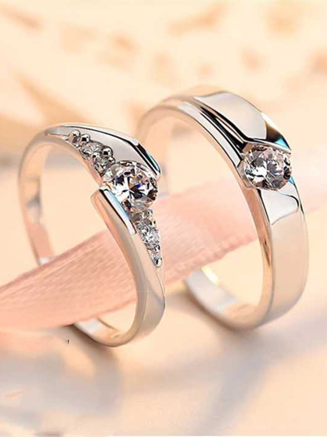 

MEENAZ Set Of 2 Silver-Plated & AD-Studded Couple Finger Ring
