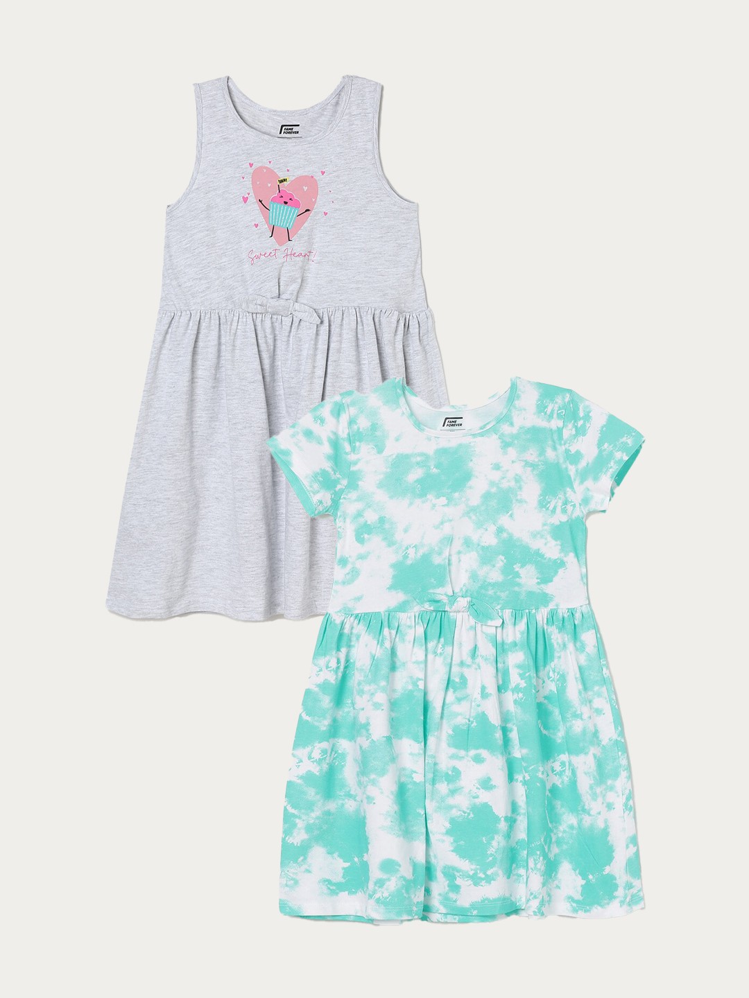 

Fame Forever by Lifestyle Girls Pack Of 2 Printed Cotton Fit & Flare Dress, Grey melange