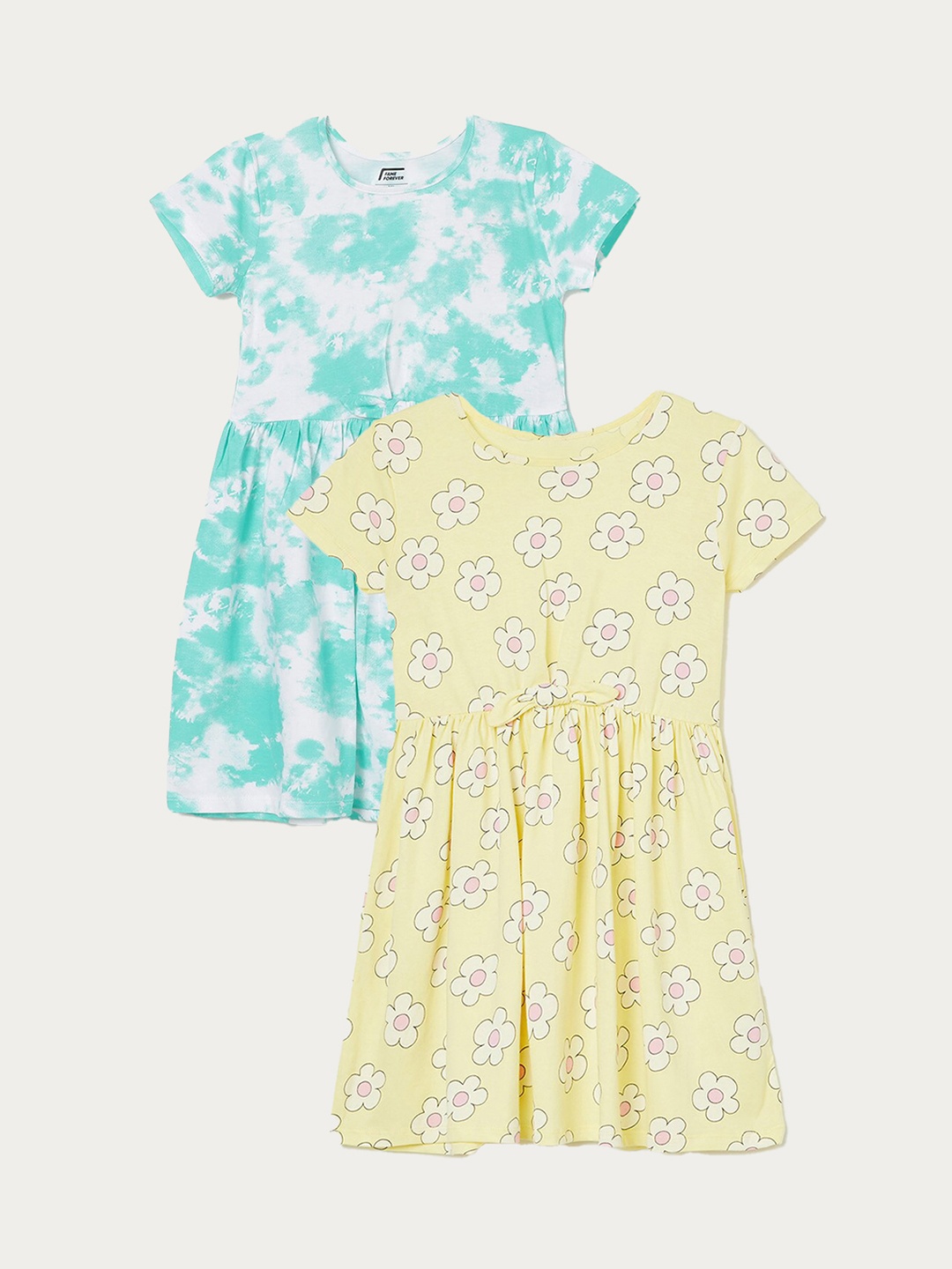 Fame Forever by Lifestyle Girls Pack Of 2 Printed Cotton Fit & Flare Dress, Green