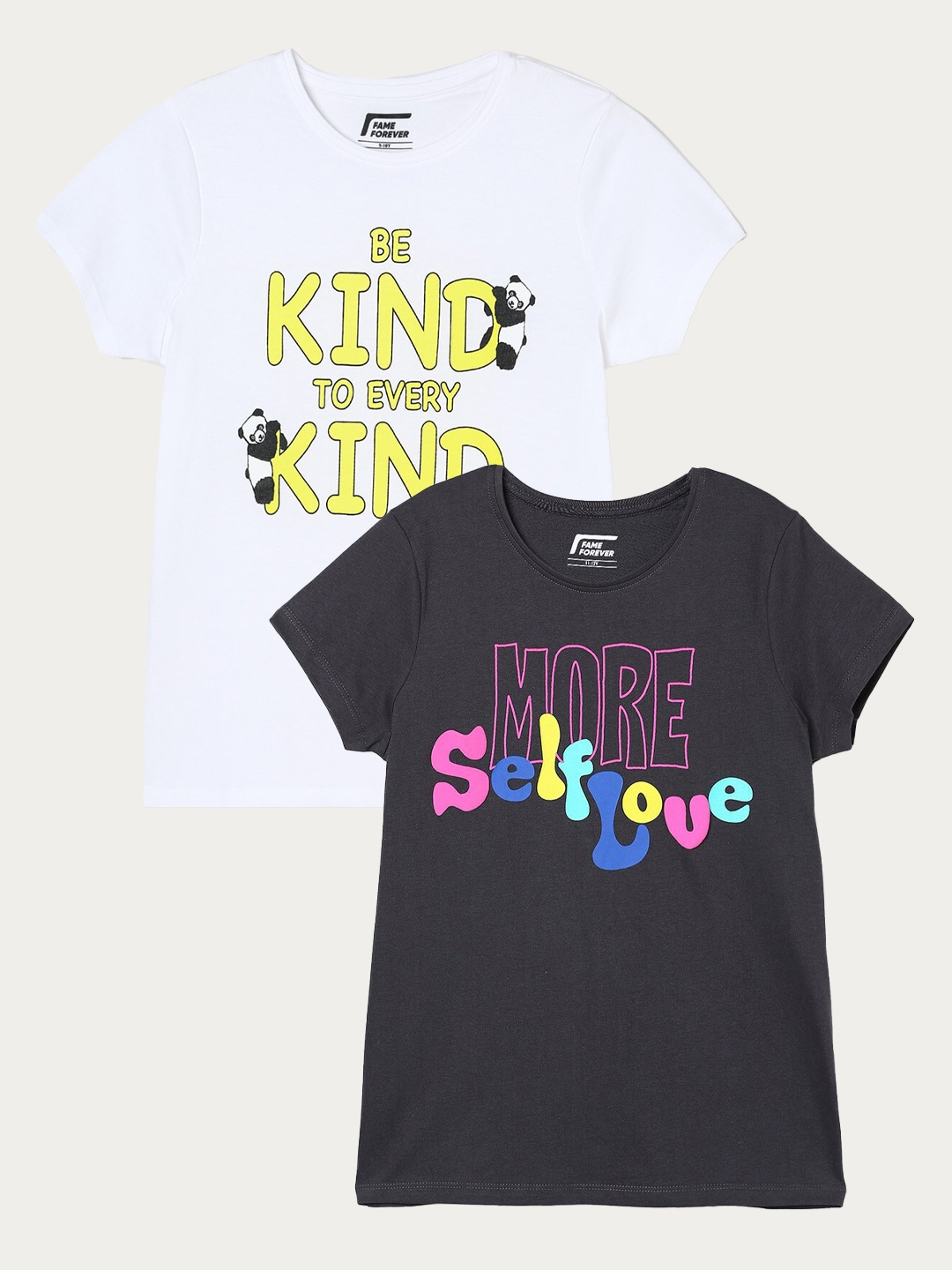 

Fame Forever by Lifestyle Girls Pack Of 2 Printed Cotton T-shirts, Grey