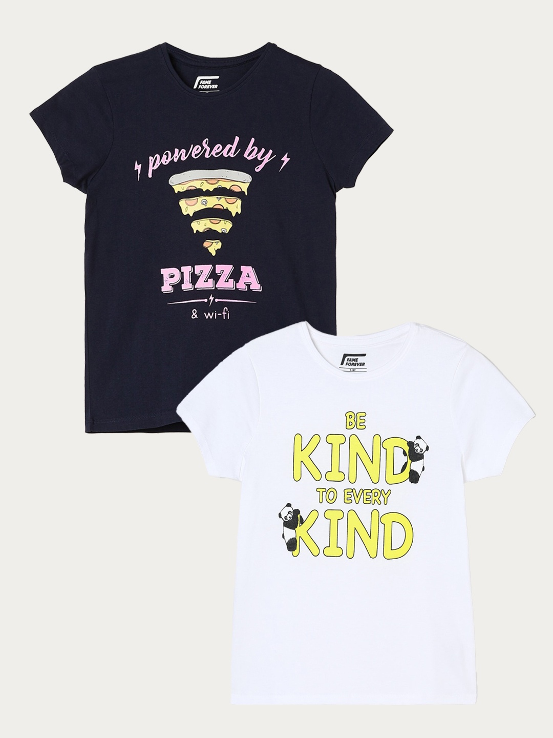 

Fame Forever by Lifestyle Girls Pack Of 2 Printed Cotton T-shirts, White