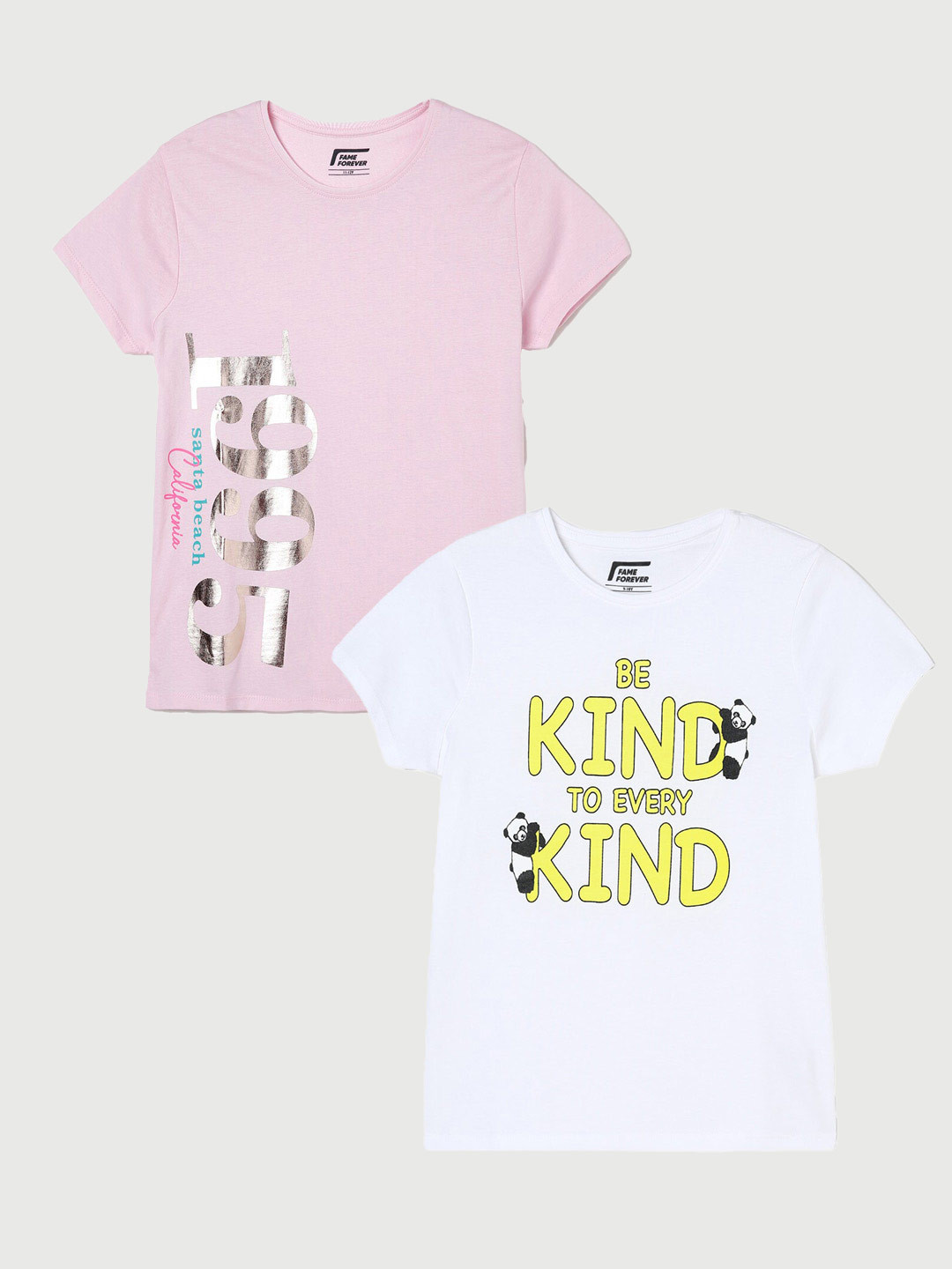 

Fame Forever by Lifestyle Girls Pack Of 2 Typography Printed Pure Cotton T-Shirt, White
