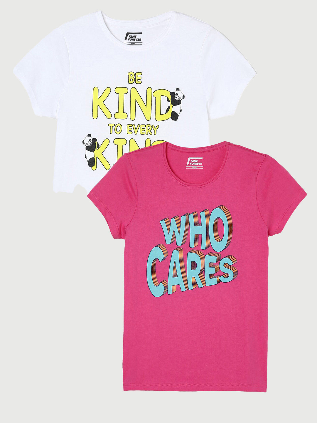 

Fame Forever by Lifestyle Girls Pack Of 2 Printed Cotton T-Shirt, Pink
