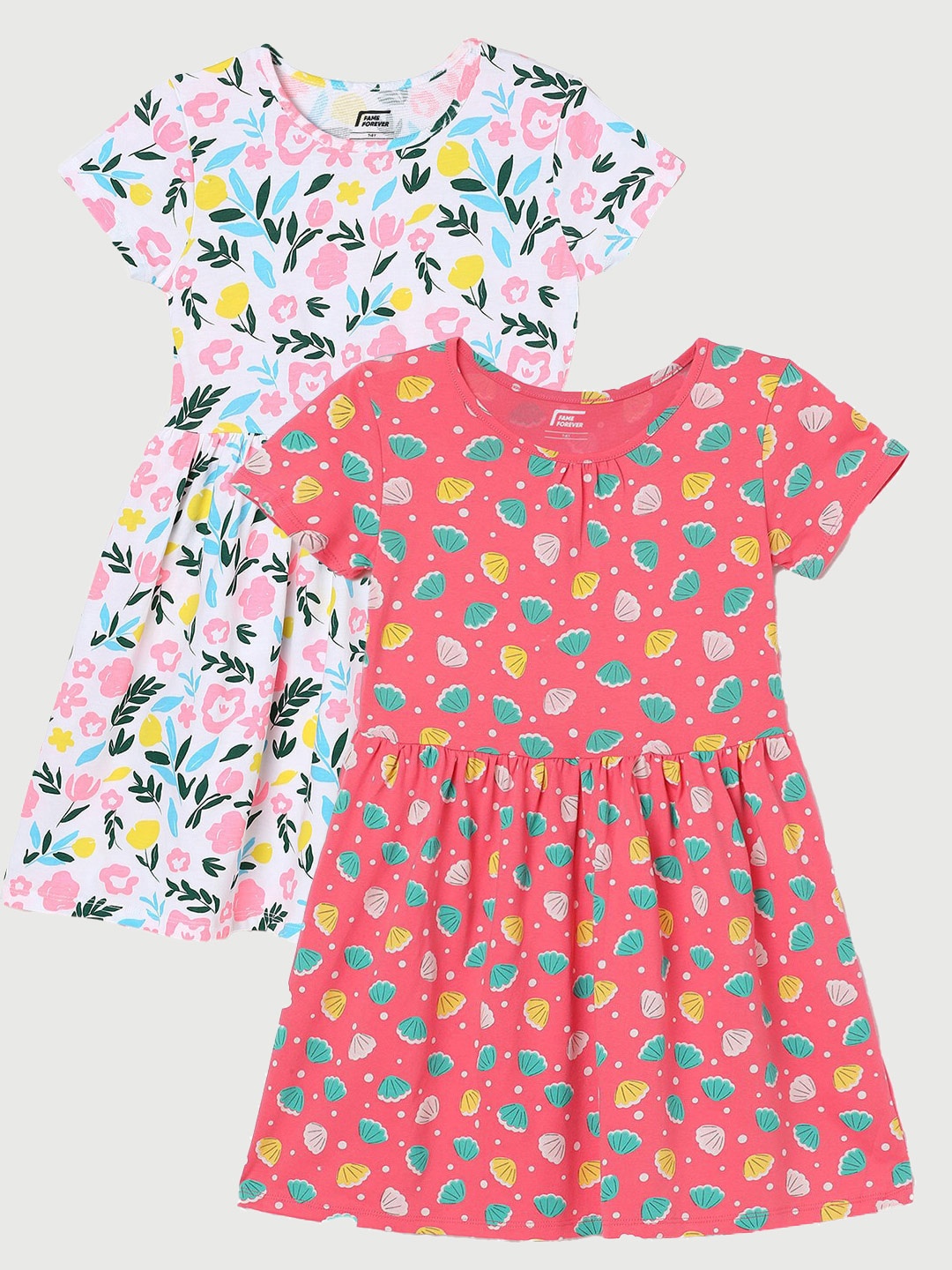 

Fame Forever by Lifestyle Girls Pack Of 2 Printed Pure Cotton Dresses, Coral