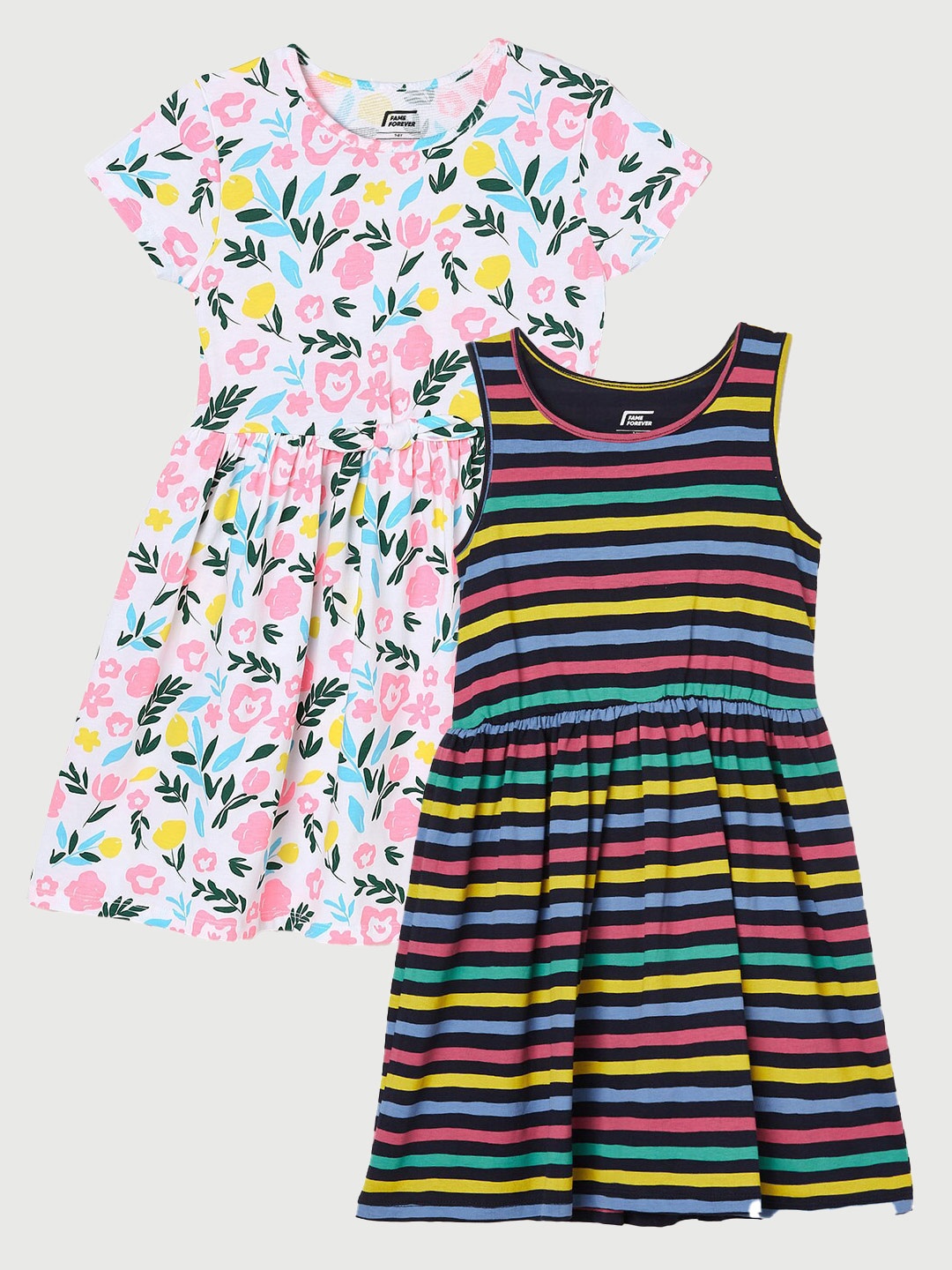 

Fame Forever by Lifestyle Girls Pack Of 2 Printed Cotton Dresses, Navy blue