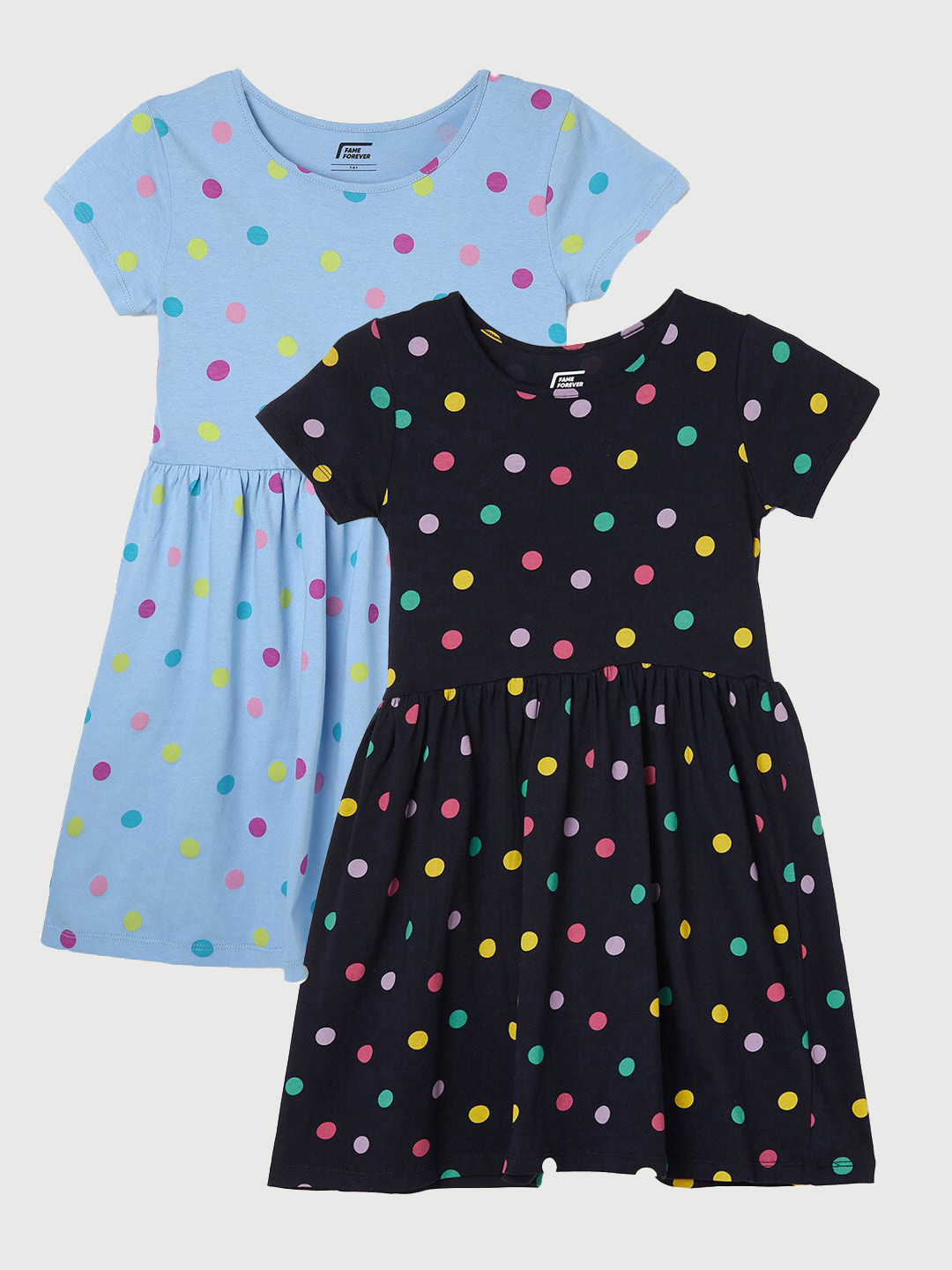 

Fame Forever by Lifestyle Girls Pack Of 2 Printed Cotton Dresses, Navy blue