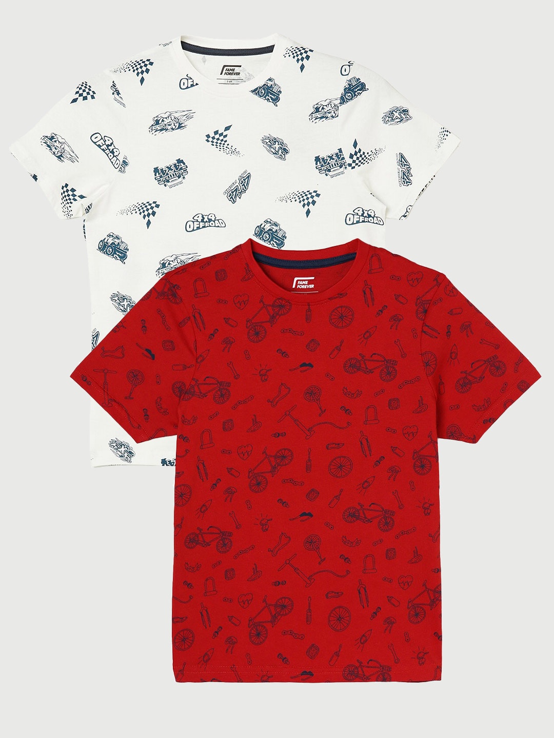

Fame Forever by Lifestyle Boys Pack Of 2 Printed Cotton T-Shirt, Off white