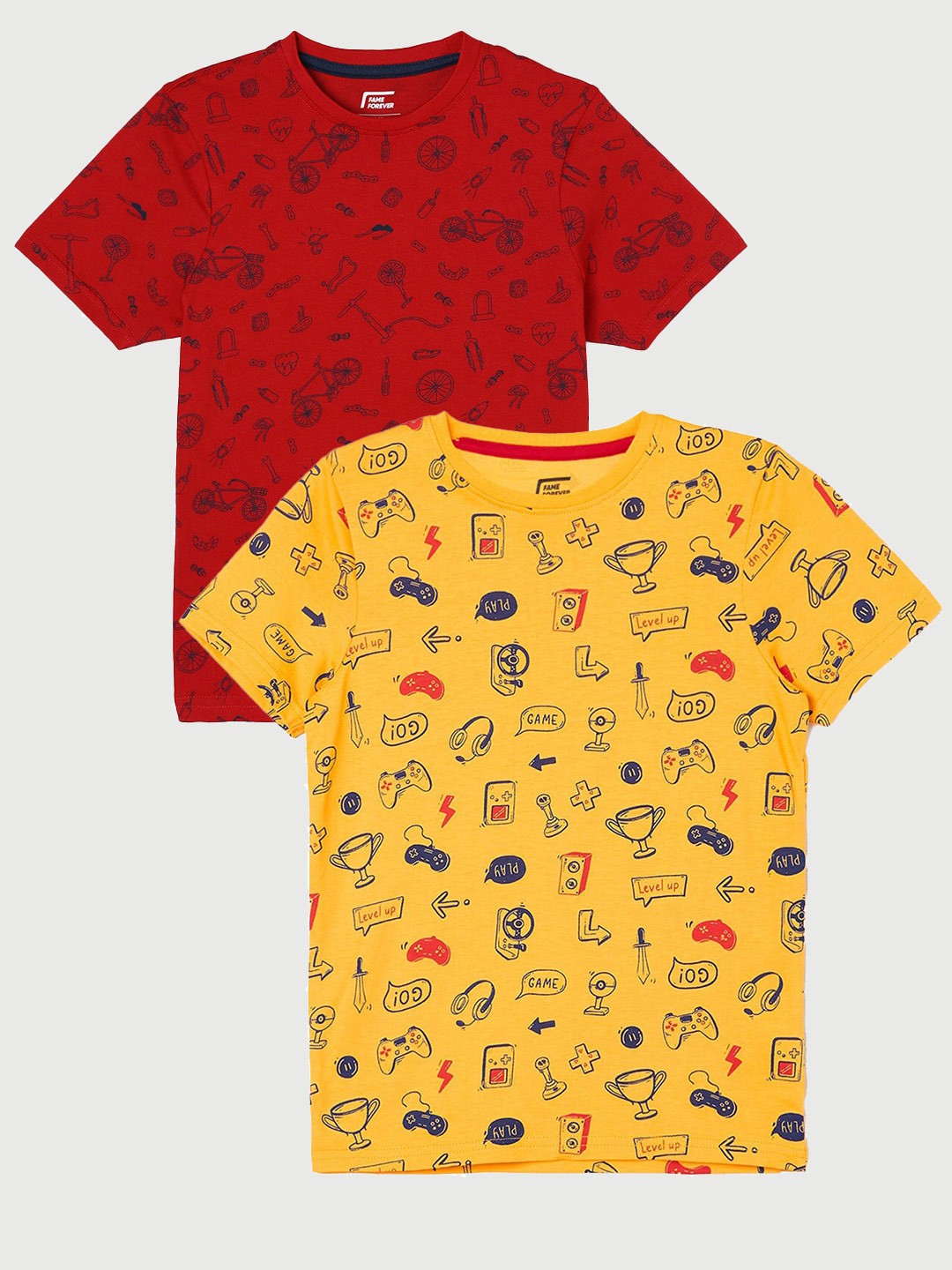 

Fame Forever by Lifestyle Boys Pack Of 2 Printed Cotton T-Shirt, Mustard