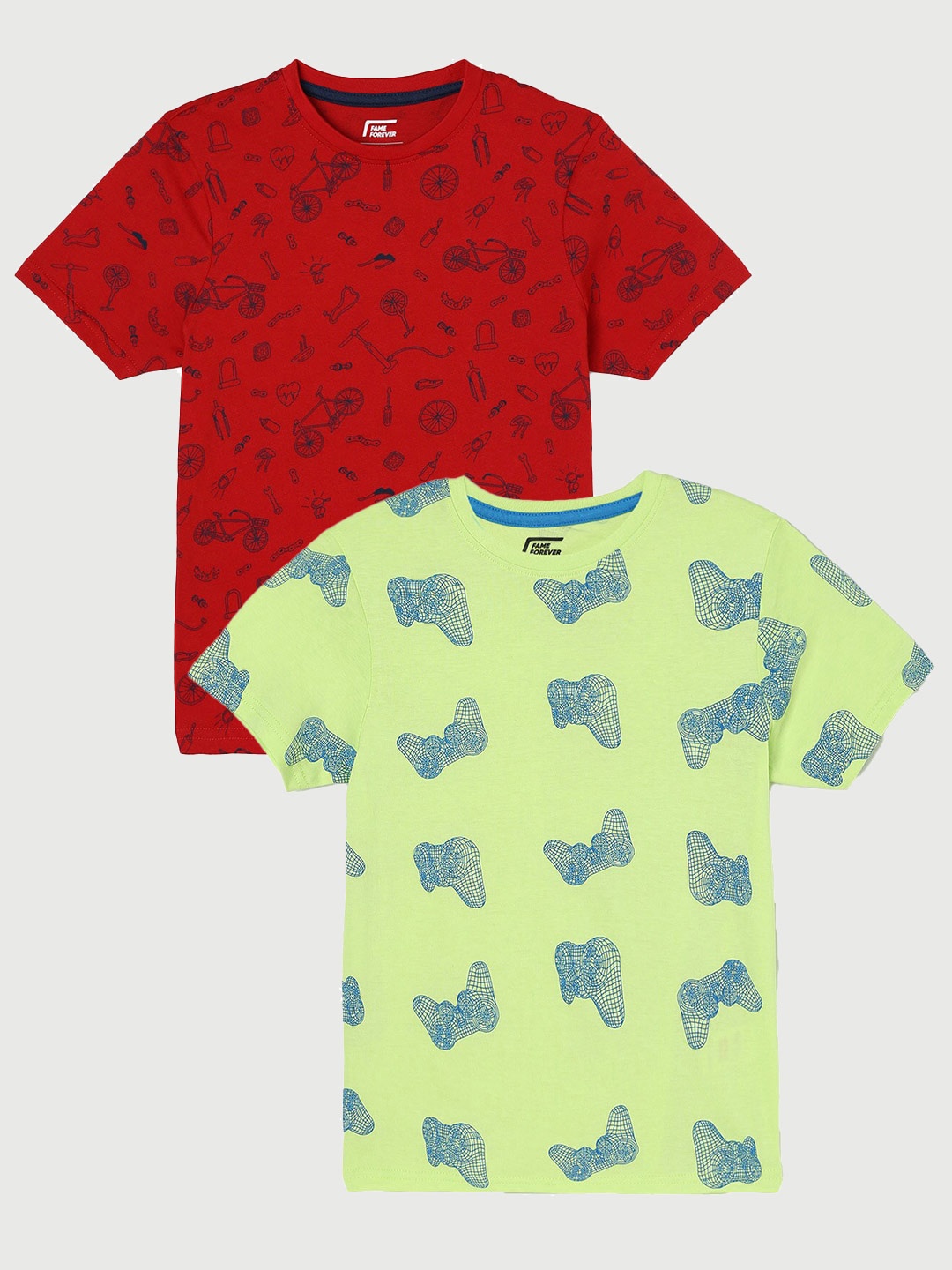 

Fame Forever by Lifestyle Boys Pack Of 2 Printed Cotton T-Shirt, Green