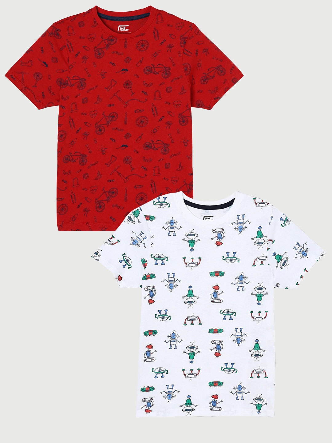 

Fame Forever by Lifestyle Boys Pack Of 2 Printed Cotton T-Shirt, White
