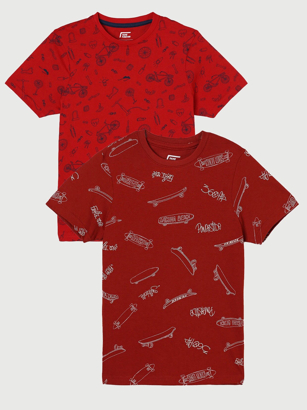 

Fame Forever by Lifestyle Boys Pack Of 2 Printed Cotton T-Shirt, Brown