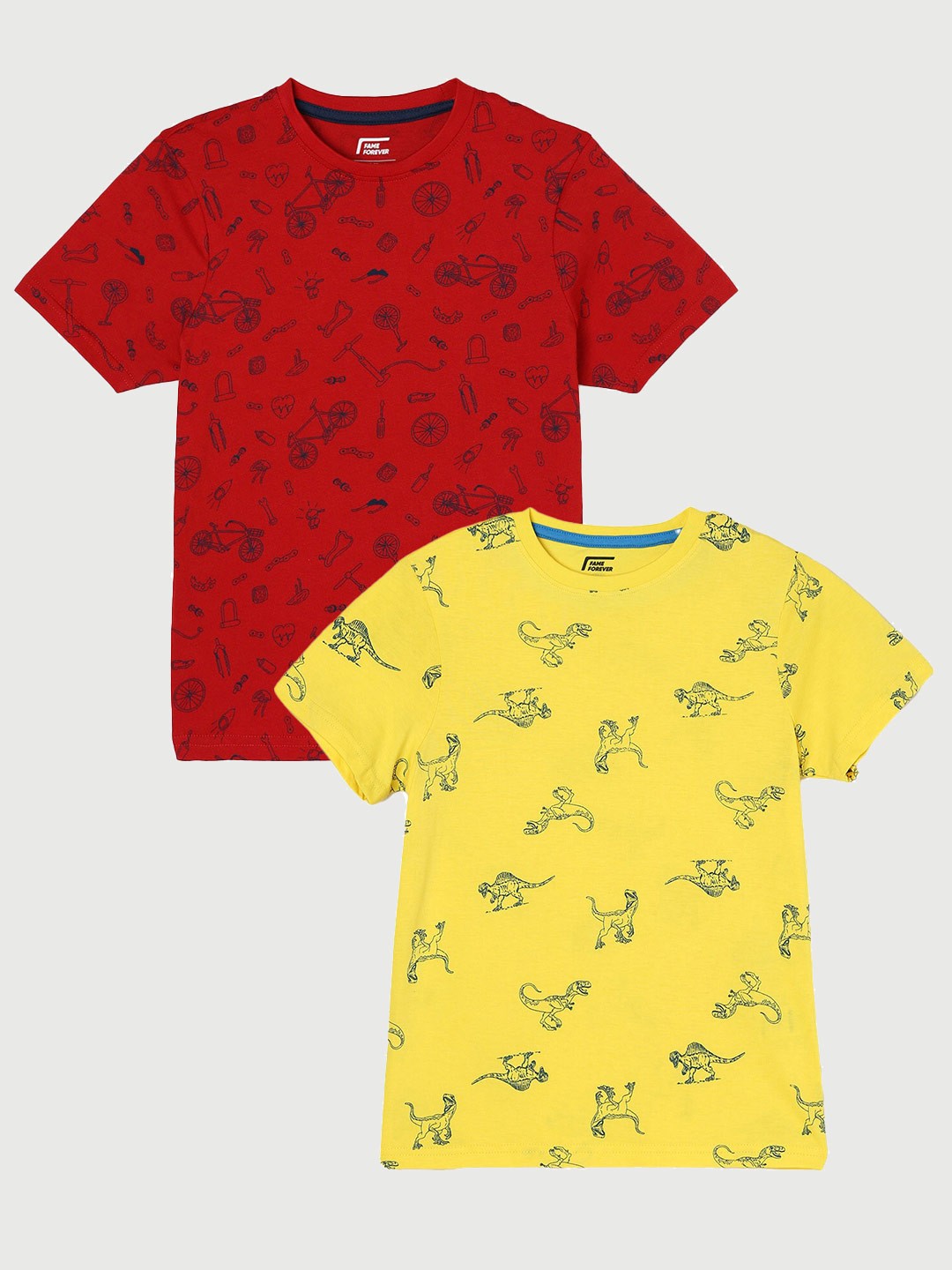 

Fame Forever by Lifestyle Boys Pack Of 2 Printed Cotton T-Shirt, Yellow