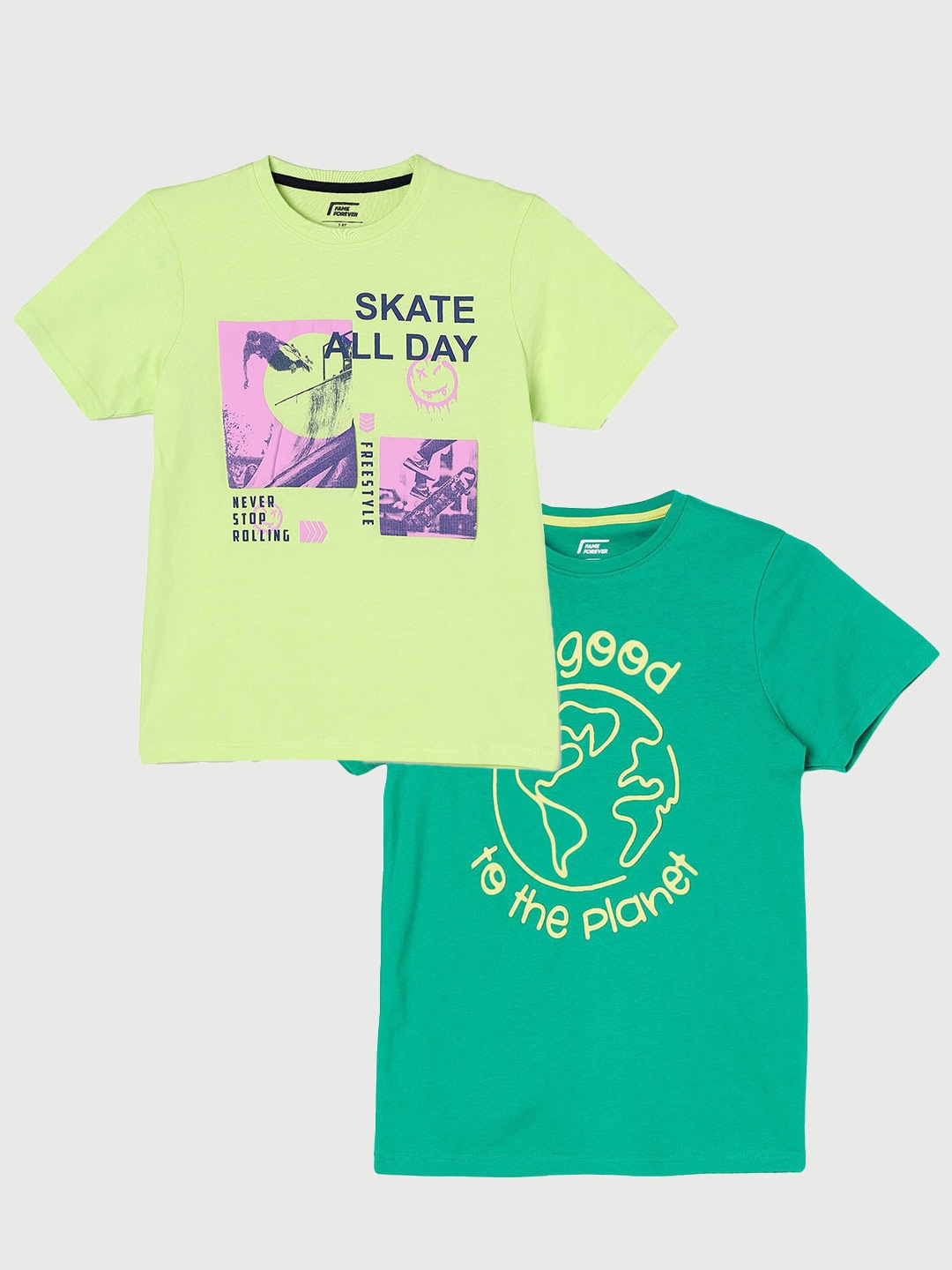 

Fame Forever by Lifestyle Boys Pack Of 2 Printed Cotton T-Shirt, Green
