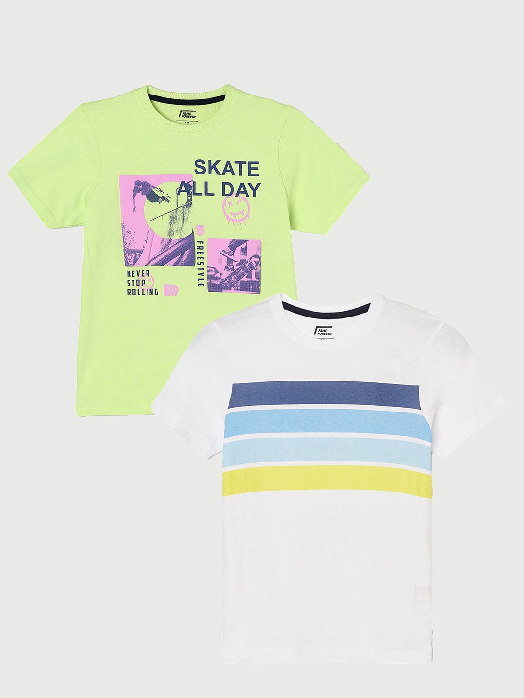 

Fame Forever by Lifestyle Boys Pack Of 2 Printed Cotton T-Shirt, White