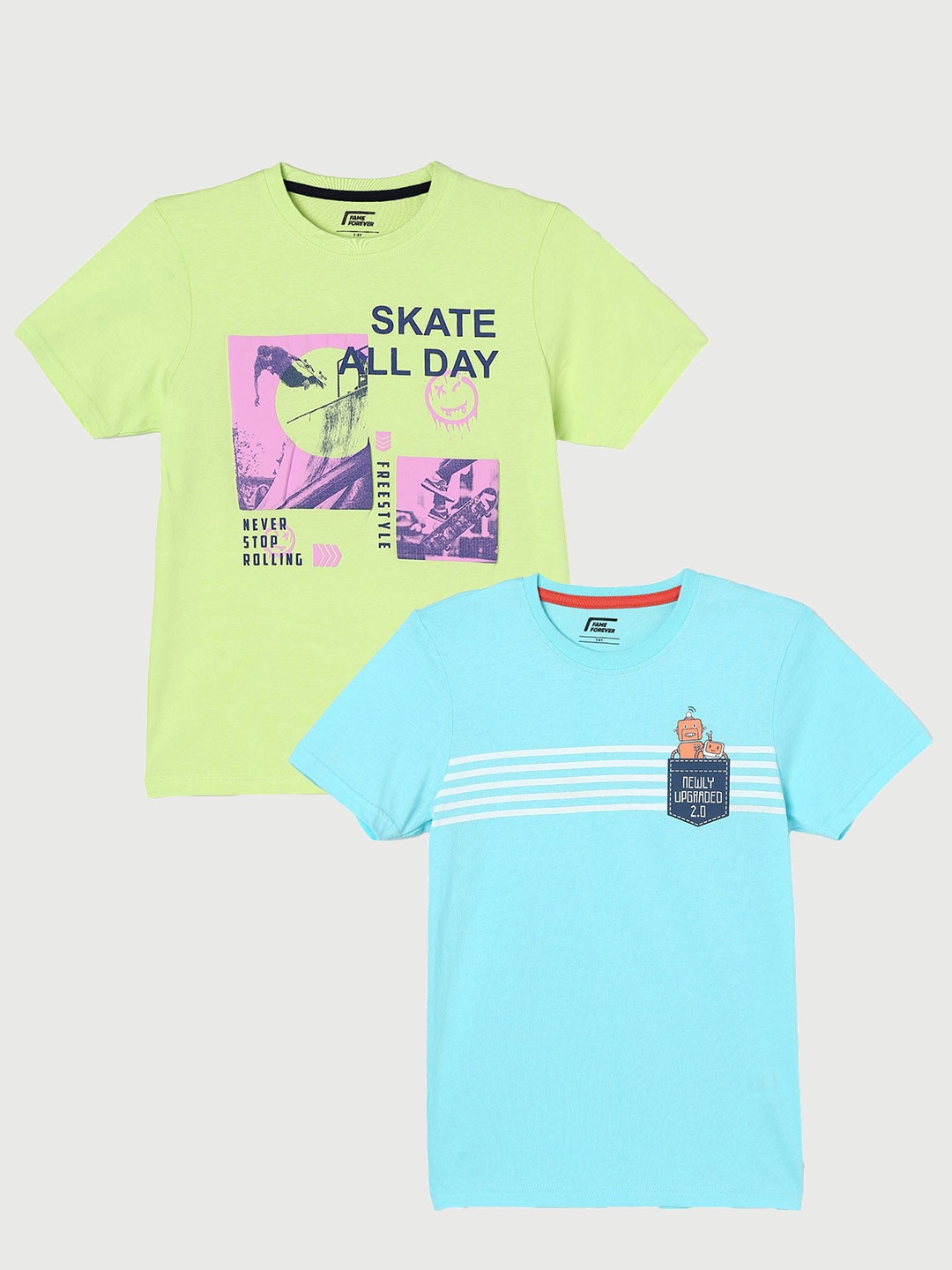 

Fame Forever by Lifestyle Boys Pack Of 2 Printed Cotton T-Shirt, Blue
