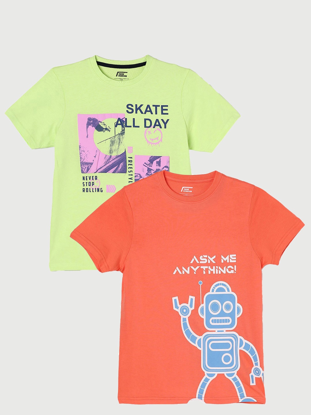 

Fame Forever by Lifestyle Boys Pack Of 2 Printed Cotton T-Shirt, Orange