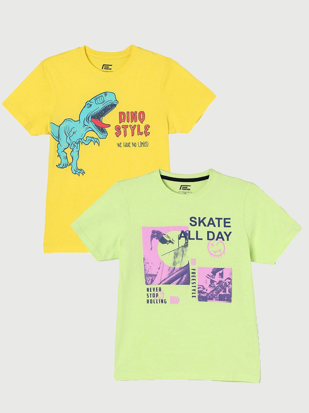 

Fame Forever by Lifestyle Boys Pack Of 2 Printed Cotton T-Shirt, Yellow