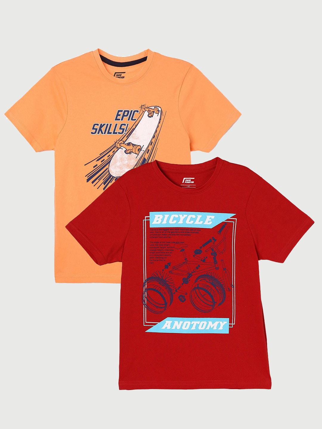

Fame Forever by Lifestyle Boys Pack Of 2 Graphic Printed Cotton T-Shirt, Red