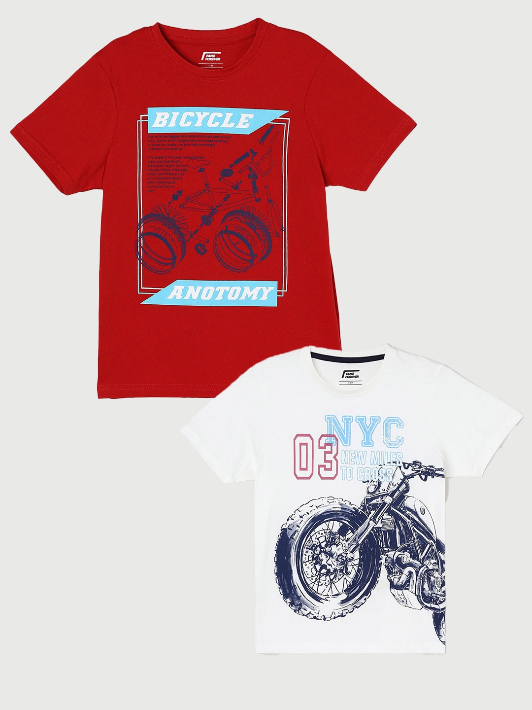 

Fame Forever by Lifestyle Boys Pack Of 2 Printed Cotton T-Shirt, Off white