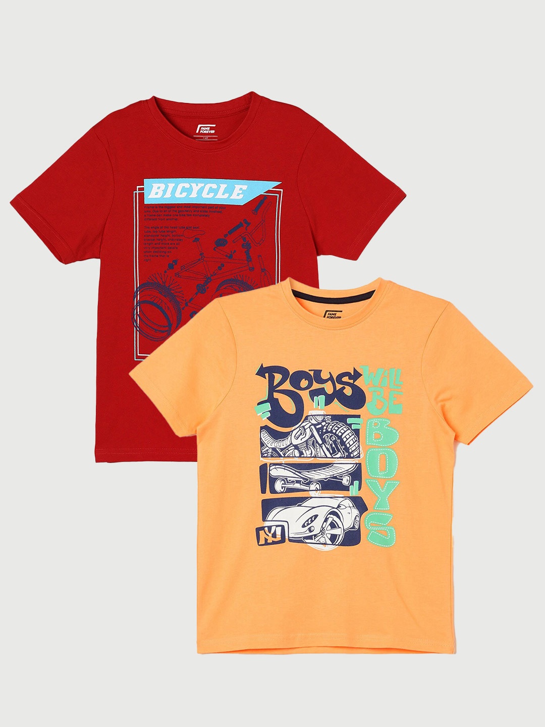 

Fame Forever by Lifestyle Boys Pack Of 2 Printed Cotton T-Shirt, Orange